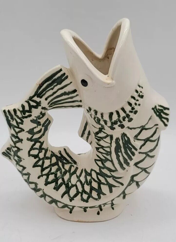 White Koi Fish Ceramic Vase 7" Tall Studio Art 