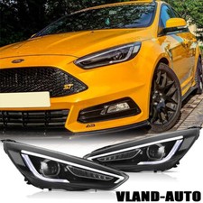 Fits 2015-2018 Ford Focus Sequential LED Projector Headlights Black Front Lamps