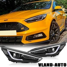 Fits 2015-2018 Ford Focus Sequential LED Projector Headlights Black Front Lamps