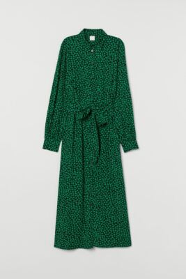 NWT - H&M BLACK-GREEN FLORAL MIDI SHIRT DRESS WITH A TIE BELT, Size XXS | eBay NWT - H&M BLACK-GREEN FLORAL MIDI SHIRT DRESS WITH A TIE BELT, Size XXS | eBay