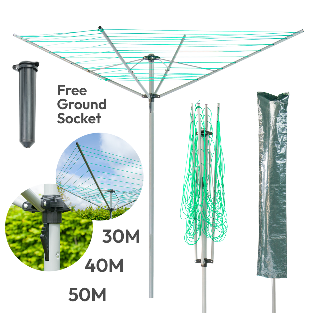 HEAVY DUTY ROTARY CLOTHES AIRER 50/40/30M GARDEN DRYER OUTDOOR