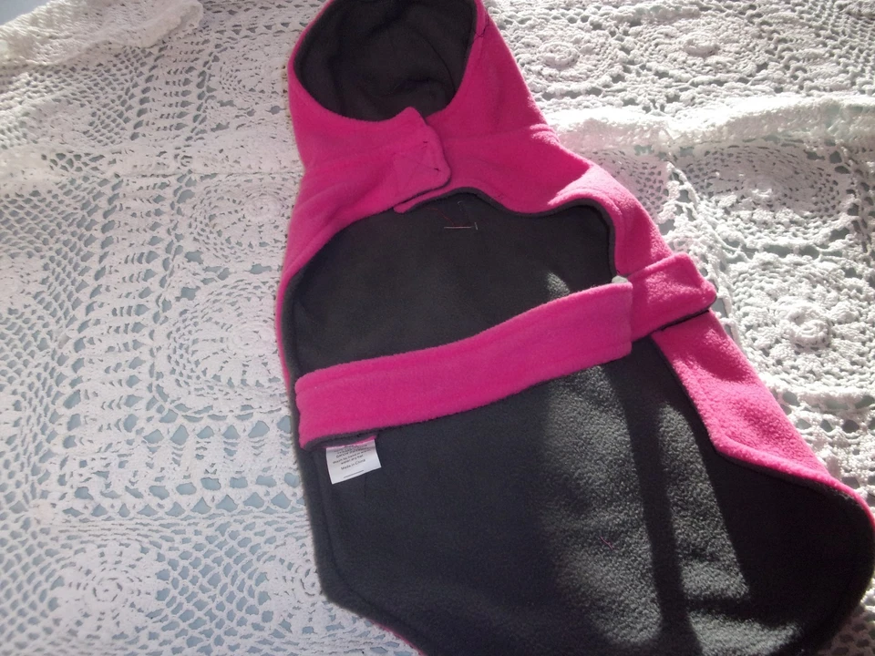 PINK/Gray FLEECE Pom Pom Dog Hoodie Jacket XS L new lined Xsmall Large - Image 2 of 2