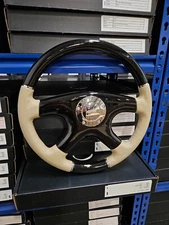 RAPTOR 15" TAN LEATHER BLACK WOOD STEERING WHEEL