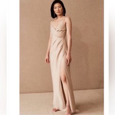 Anthropologie BHLDN Freya Satin Charmeuse Champagne Maxi Dress Sz 16