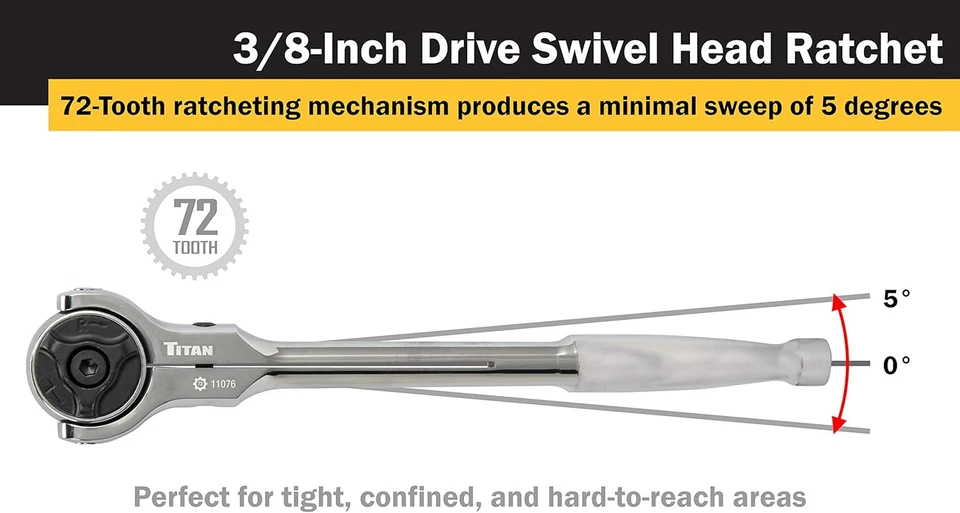 11076 3/8 pulgadas accionamiento x 8-3/4 pulgadas 72 dientes cabeza giratoria trinquete Foto 4 de 4