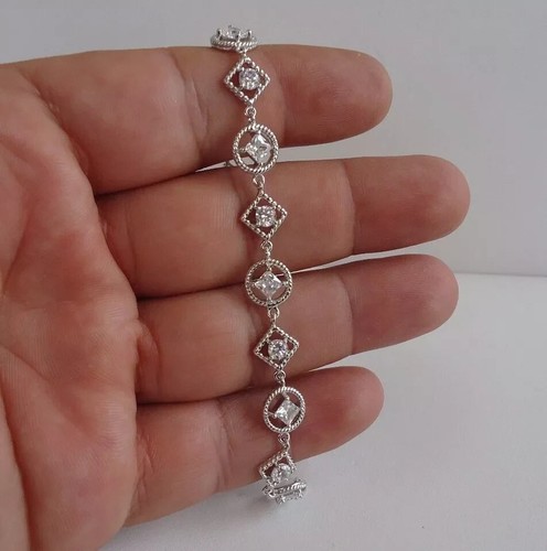 10 ct Round Simulated Diamond Multi Shape Tennis Bracelet 14k White Gold Plated - Picture 3 of 12