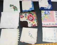 CUTTER LOT 9 Vtg Pieces Hankies Scarf Embroidered Crocheted Christmas Floral