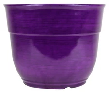 Garden Elements Glazed Brushed Happy Large PLastic Planter, Purple, 15"