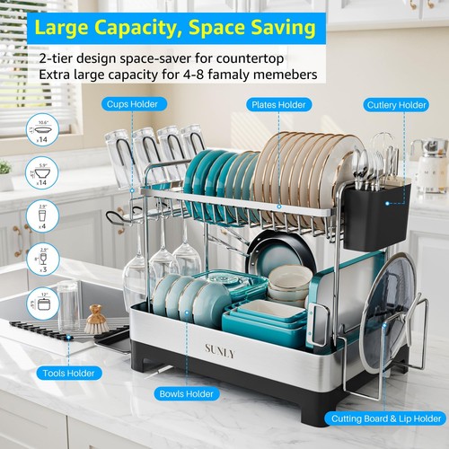 2 Tier Dish Drying Rack, Extra Large Dish Rack, Multifunctional Large Dish Dr... - Picture 3 of 7
