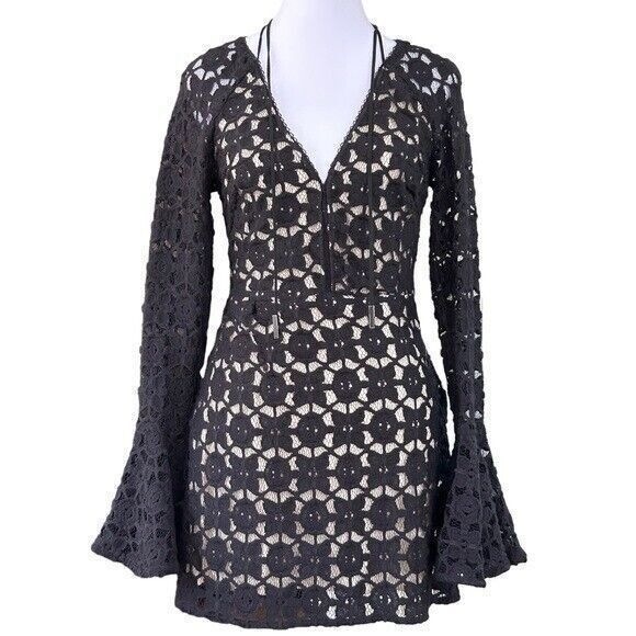free people black lace mini dress Free People Womens Cruel Intentions Crochet-Lace Mini Dress, Black, Size 2