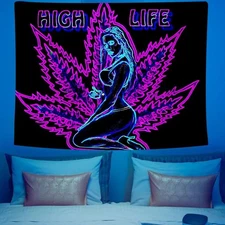 ADDWel Blacklight Tapestry for Bedroom, 60L x 80W, Weed & Woman 
