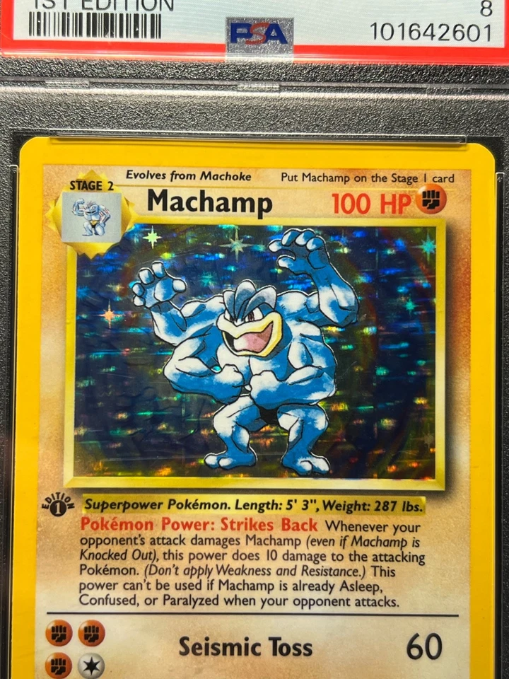 PSA 8 NM-MT- 1999 Machamp 1st Edition Base Set 8/102  Holo Rare - Image 2 of 3