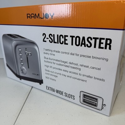 Ramjoy 2 Slice Toaster Extra Wide Slots Bagel Bread 7 Shade Stainless Steel