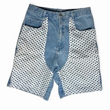 Vintage 80s Denim Polka Dot High Waist Mom Jean Shorts USA made 7/8 28