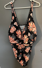 Daci Swimsuit Black Peach Floral One Piece 24W Plus Adjustable Straps NWT