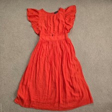 Hudson Gray Scarlet Red Flutter Sleeve Cutout Midi Dress Smocked Back Medium