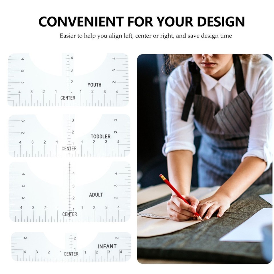 Transparent Ruler Scale Transparent Acrylic T Shirt Measuring Ruler Set with Visible Scale for ...