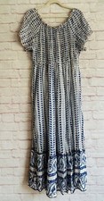 XL/1X/2X/3X New Blue White Floral Smocked Tiered Peasant Dress Ruffles Maxi