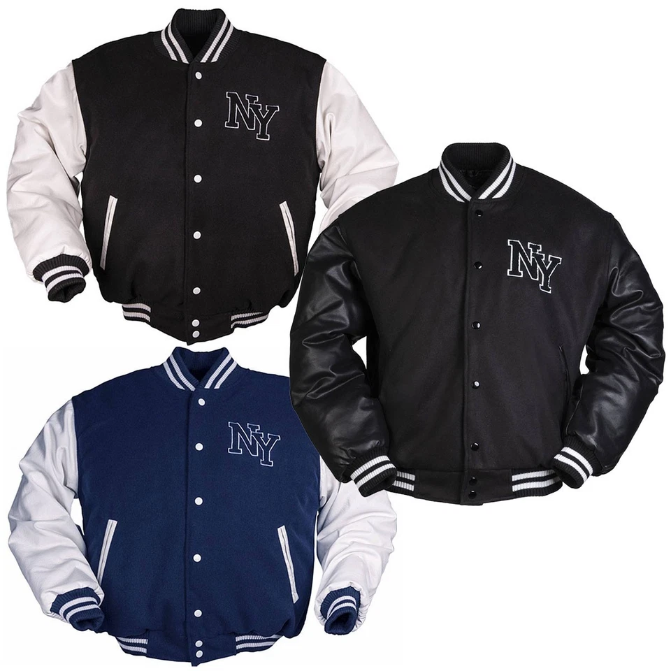 NY Baseballjacke mit Patch S-3XL College Jacket Sweatjacke Rockabilly Sportjacke - Bild 1 von 1