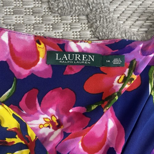 Lauren Ralph Lauren Dress Womens Size 14 Navy Blue Floral Colorful V Neck - Picture 3 of 9