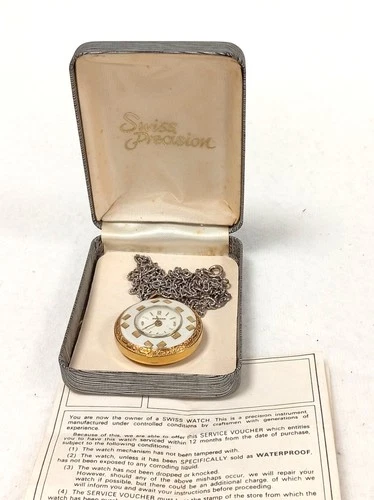 Vintage Swissam Swiss Made Ladies Pendant Watch with Chain & Case Instructions