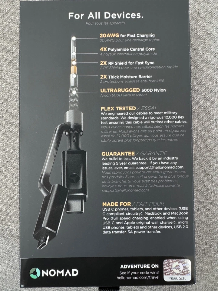 NUEVO Cable USB resistente para iPhone Nomad Adventure Proof 1,5 M/5 pies Foto 2 de 2