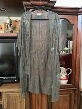 Boho Green Lace Bell Sleeve Witchy Romantic Duster Cardigan StyleApparel sz M