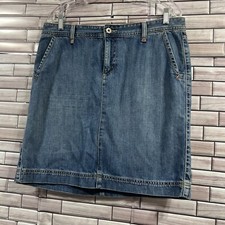 Vintage Eddie Bauer pencil Skirt Womens 12 Blue Denim 90s Knee length pockets
