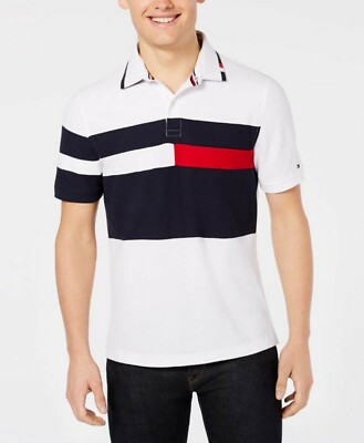 Tommy Hilfiger Men/'s Navy Colorblock Logo Custom Fit Short Sleeve Polo Shirt