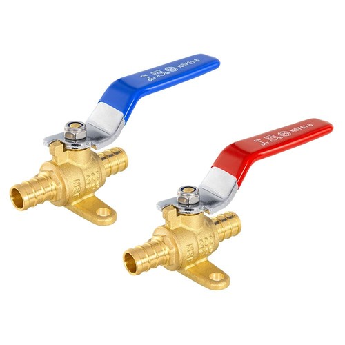 EFIELD 2 PCS 1/2"Pex Crimp Shut Off Brass Ball Valves/Drop Ear, Red& Blue Levers