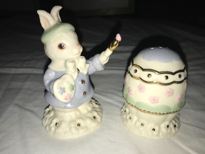 LENOX Occasions EASTER Painter BUNNY & Decorated EGG SALT & PEPPER SHAKER SET 2
