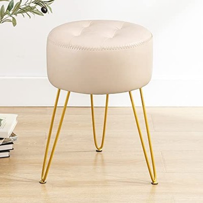 Faux Leather Vanity Stool Chair for Makeup Room, Almond Stool for