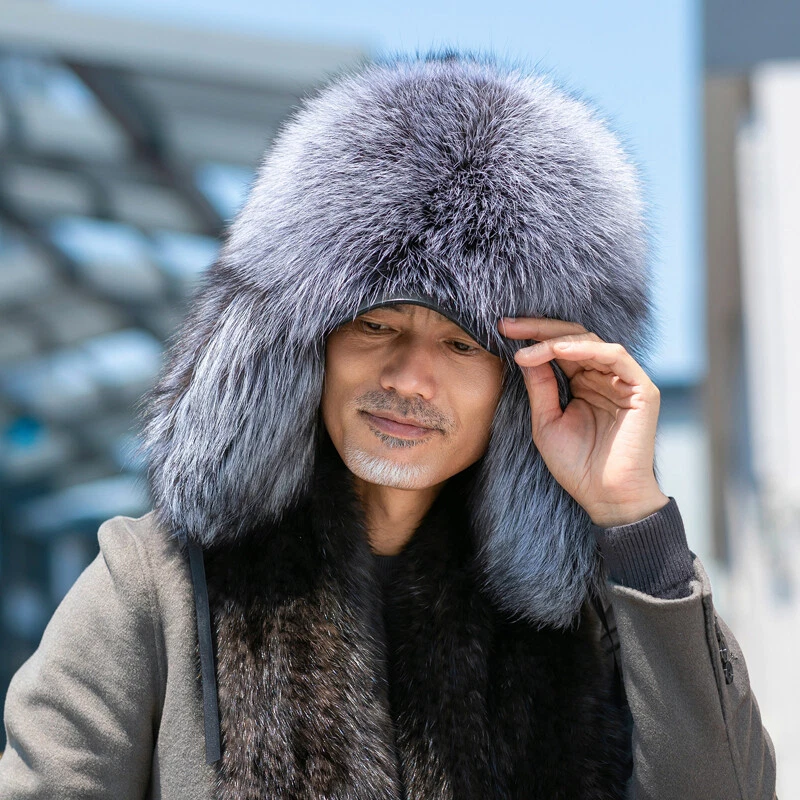 Men's Full Covered Real Fox Fur Hat Russian Ushanka Hat