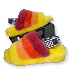 UGG Fluff Yeah Pride Slides "Yellow Rainbow" 1097169 Women's 7