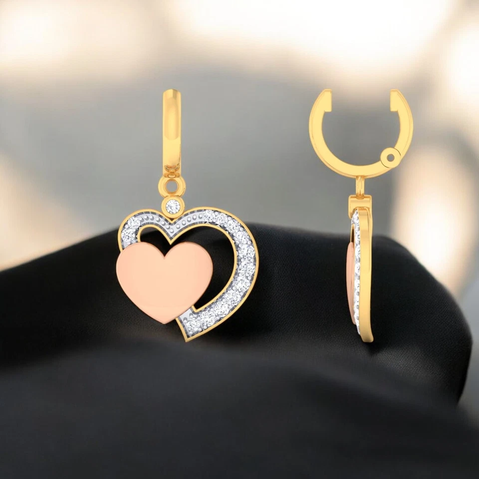 0.80 Carats F/VS1 Round Brilliant Cut Natural Diamonds Dangle Earrings 14K Gold - Image 2 of 4