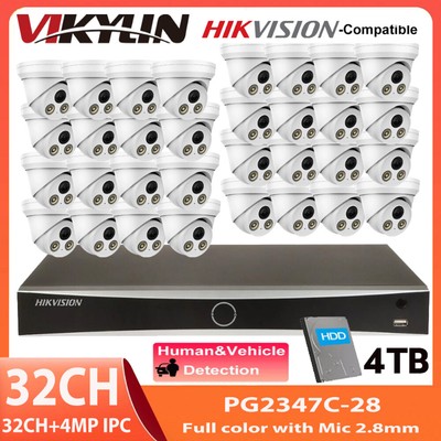 Hikvision 32CH 16PoE ColorVu 4MP IP Camera System Kit Turret Dome With Mic Lot