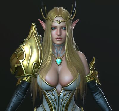 Anime hyunseok jin cgi women blonde tiaras elves pointy Playmat Gaming Mat Desk