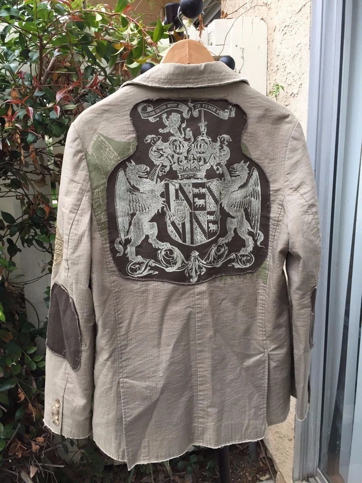 Men Retro ROAR Graphic Rough Cut Embroidered Sportcoat Jacket Blazer S Small Tan - Image 3 of 4