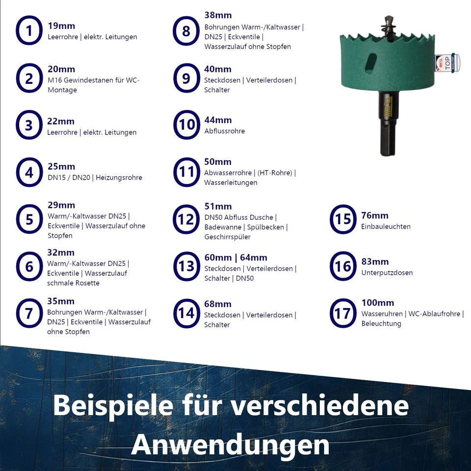 Lochsägen HSS Bi-Metall 15 - 200mm Bohrkrone Dosenbohrer für Metall Trockenbau - Bild 4 von 4