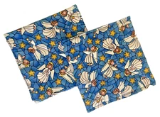 2 Potholders Christmas Decor Angels Stars 8.25" Handmade Square Pair Blue NEW