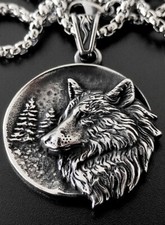 Wolf Kopf Wald Anhänger Wolfskopf Hund Edelstahl Halskette Wikinger Biker K213A