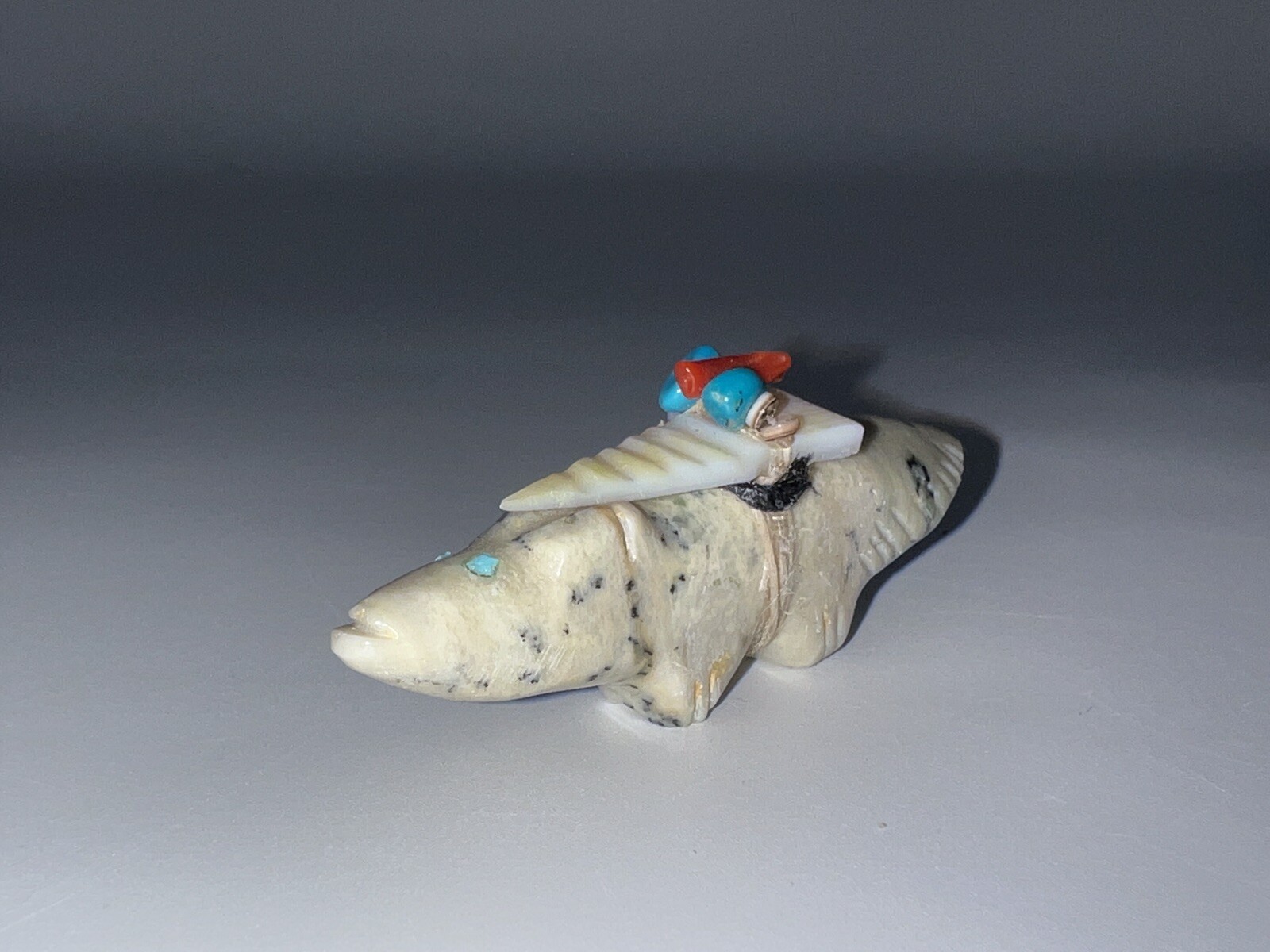 Native American 1970’s Zuni Carved Stone Wolf Fetish By Edna Leki (d.)