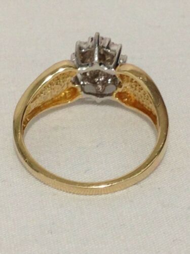 Vintage SIGNED M 10k Yellow & White Gold Diamond Cluster SIZE 7 RING 2.8 GRAMS - Picture 3 of 11