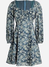 J. Crew Sweetheart Long-sleeve Mini Dress in Vintage Vines Sz 0 Lined Smocked