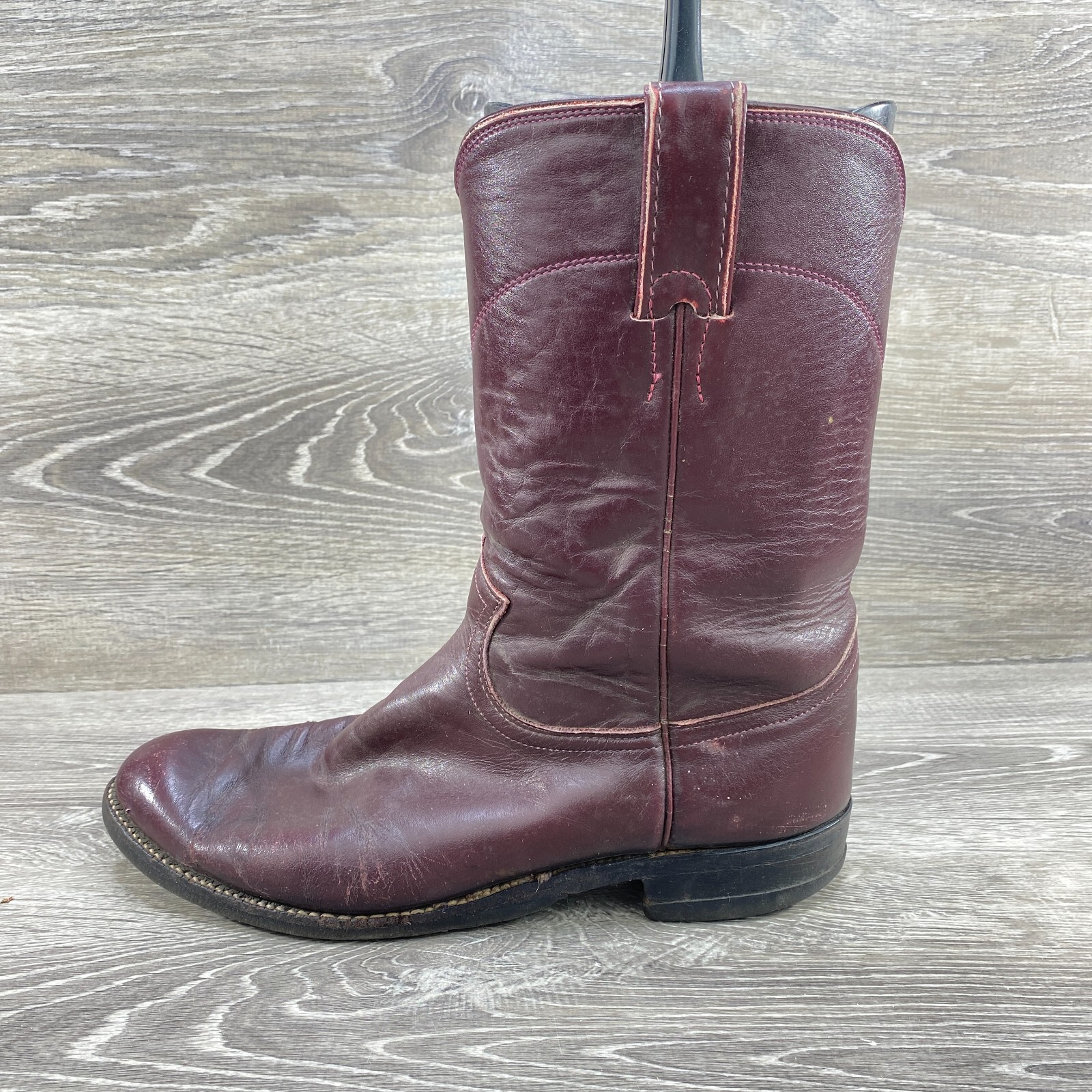 Justin 3037 Men D Burgundy Leather Round Toe Ropers Western