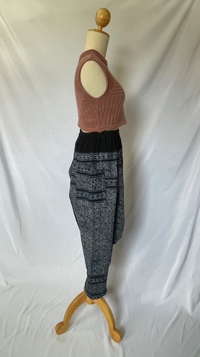 Pantalone lungo unisex stile Thai Hmong nero cotone tessuto a mano scrittura candela harem - Foto 46 di 48