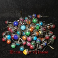 6 Pcs China Bronze Inlay Jade Agate Snuff Bottle Cap 1.5mm-1.9mm Random Delivery