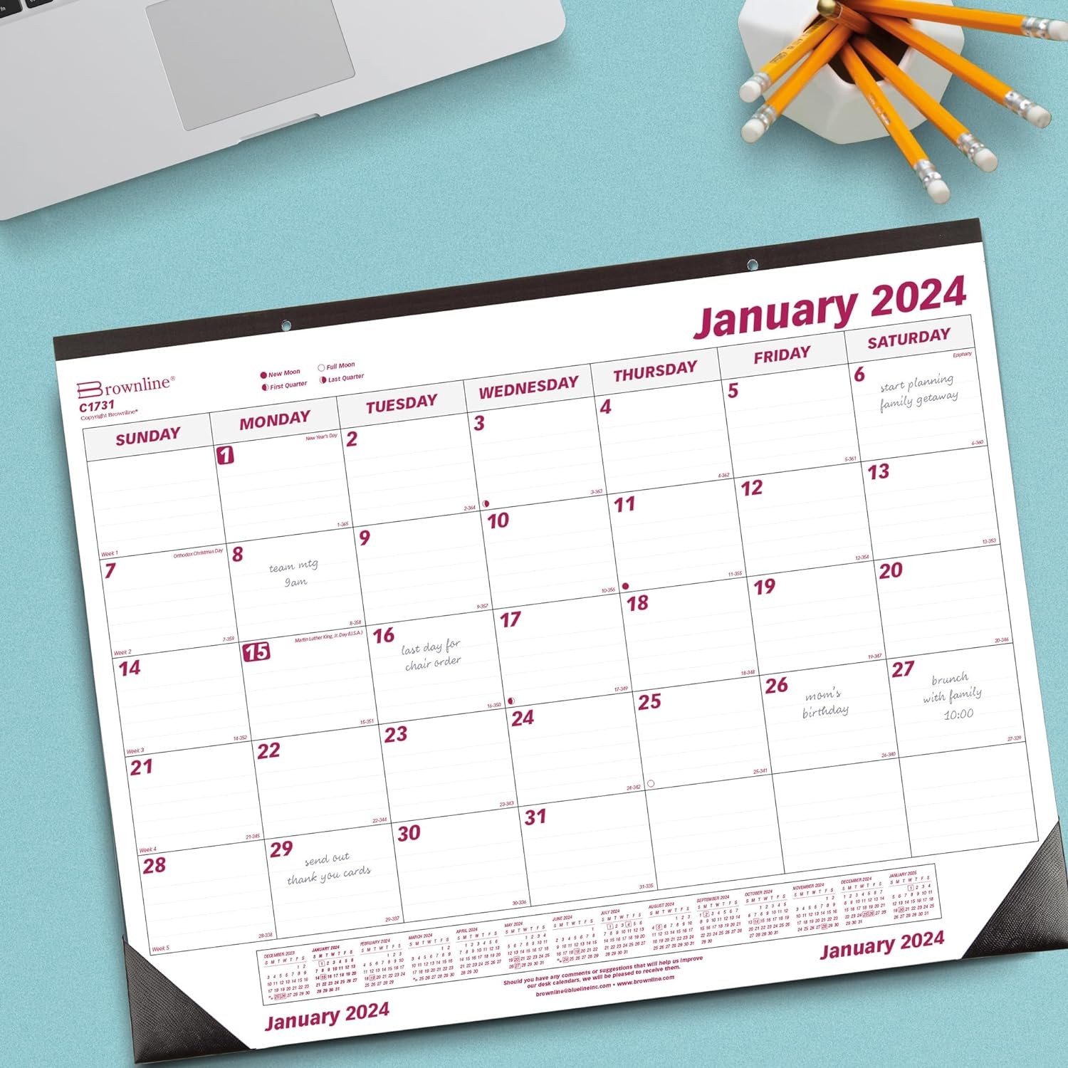 Brownline 2024 Monthly Desk Pad Calendar, 12 Months, January to December, 22" MicroCAD