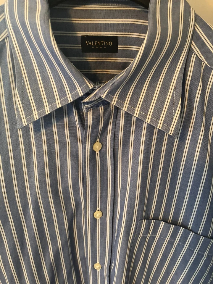 Camisa VALENTINO ROMA Azul Maíz Botón Frontal Algodón Rayas Talla 16.5 34/35 Foto 2 de 4
