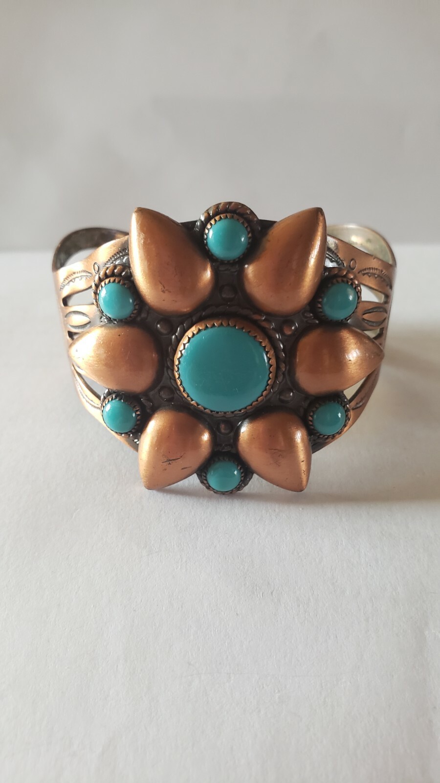 Bell Copper Turquoise Cuff Braclet - image 2